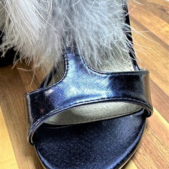 * Cape Robbin Metallic Blue T trap High Heel Shoes with Feather Accents - Picture 7 of 11